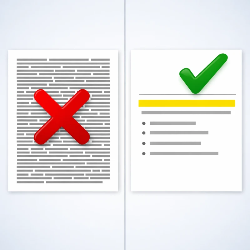 Side-by-side comparison of poorly optimized clinic website content versus an AI-optimized page using BLUF formatting.