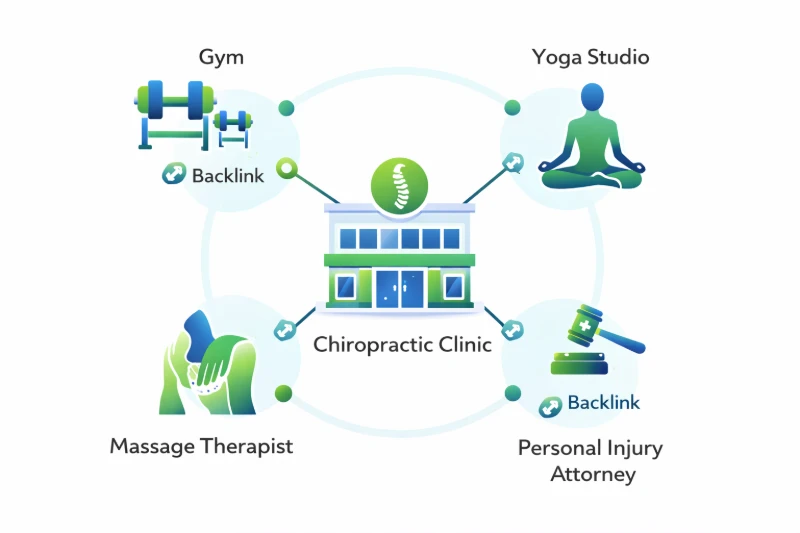 Comparative infographic showing why a backlink from a distant national health blog has a low Maps impact versus a close-proximity local gym link which has a massive impact due to the proximity signal.